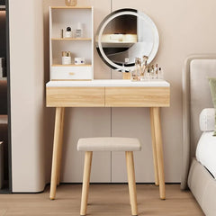 Makeup Vanity Desk with Lights, Small Vanity with Adjustable Brightness Mirror for Small Spaces, Vanity Desk with Drawers