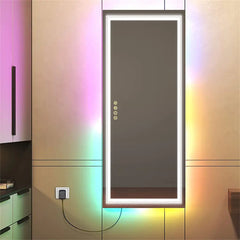 LED Bathroom Mirror Rectangular Wall Vanity Mirror Dimmable with 8 RGB Backlit 3 Front Color Anti-fog, Memory