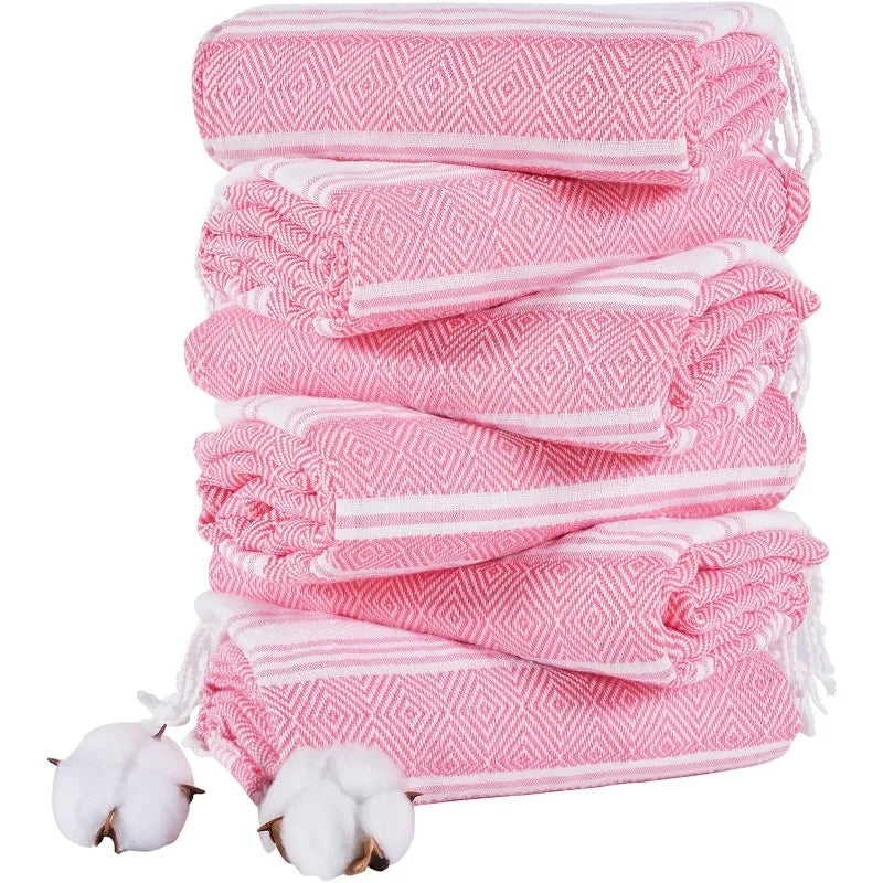 6 Packs Oversized Cotton Turkish Beach Towels Set Bulk 74"x38" Extra Large Sand Free Quick Dry Clearance Swim Bath Camping Pool