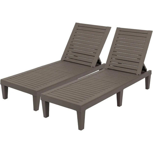 Outdoor Chaise Lounge Chair Set of 2, Waterproof Outdoor Lounge Chair with 5-Level Adjustable Backrest, Patio Chaise Lounges