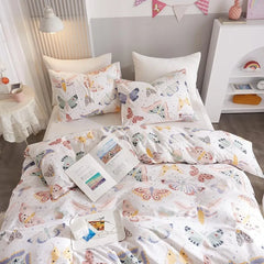 Twin Duvet Cover Kids 100% Cotton Butterfly White for Cute Bedding Set 3Pcs Ultra Soft Breathable Patterned Cartoon Comforter