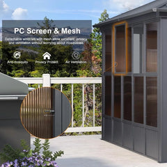12' X 20' Sunroom, Permanent Hardtop Gazebo Solarium Galvanized Steel Double Roof Aluminum Outdoor Screen House for Patio Deck