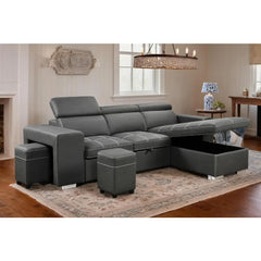 Microfiber Sectional Sleeper Sofa with Pull-Out Bed, Adjustable Headrests & Storage