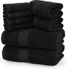 8 Piece Premium Towel Set, 2 Bath, 2 Hand, and 4 Washcloths, 100% Ring Spun Cotton, Highly Absorbent Towels for Bathroom