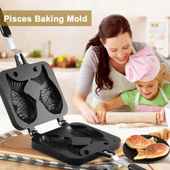 Double Fish Shaped Taiyaki Dessert Waffle Cake Maker Pan Non Stick Taiyaki Cooking Bakeware Aluminum Alloy Taiyaki Baking Pan