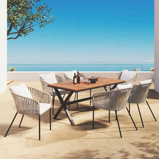 7 Piece Patio Dining Table Set, All-Weather Outdoor Furniture Set with Dining Table and Chairs for Garden, Backyard