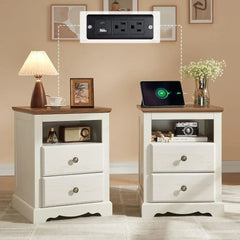 Farmhouse 4 Pieces Bedroom Sets Includes 7Drawers Dresser 6 Dresser Organizer, Two Nightstands with Charging Station Bedroom Set