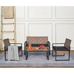4-Piece Patio Furniture Set Outdoor Balcony Porch Garden Backyard Lawn Furniture Acacia Wood Table Top