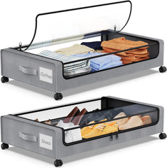 Under Bed Storage with Wheels,  Under Bed Storage Containers, Under The Bed Storage Organizer with Clear Lids - Rolling Drawers