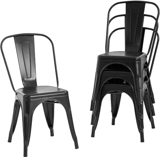 Set of 4 Industrial Metal Dining Chairs – Stackable Kitchen & Patio Chairs with 18” Seat Height