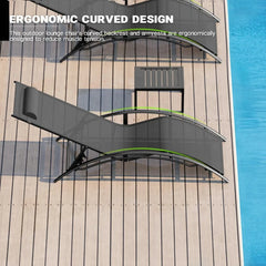 Aluminum Outdoor Chaise Lounge Set of 3,Patio Textilene Lounge Chairs w/Metal Table&Headrest,Sunbathing Recliner