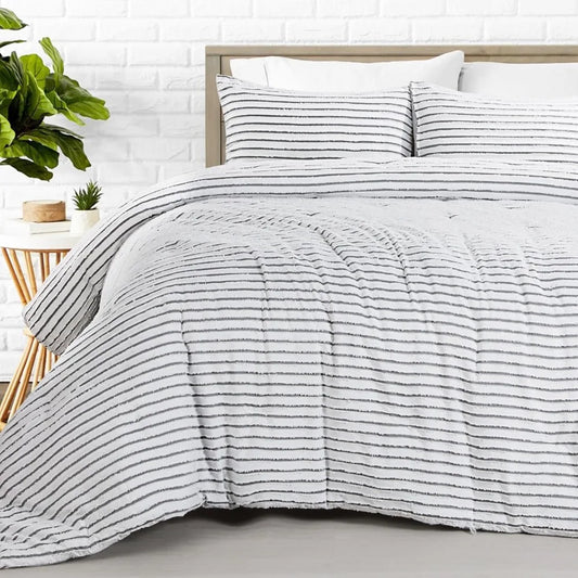 Oversized King Boho Comforter Set 120x120, Black White Tufted Jacquard Geometry Bedding 2 Matching Pillow Cases, Comforters