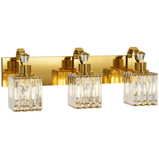 Elegant Crystal Vanity Light Fixtures 3-Light Wall Sconces for Bathroom Mirror Gold Modern Wall Mount Lanterns Wall Lamp
