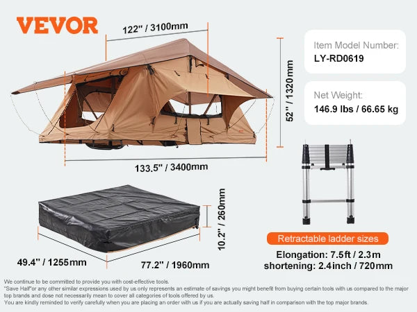 SucceBuy Rooftop Tent Hardshell Folding Tent with Telescopic Ladder Mattress PVC Cover Bag Waterproof Jeep SUV Van Pickup Truck