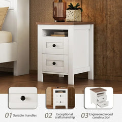 3-Pieces Bedroom Sets Queen Size Farmhouse Platform Bed，Double Sliding Door Storage Headboard,Storage Nightstand and Dresser