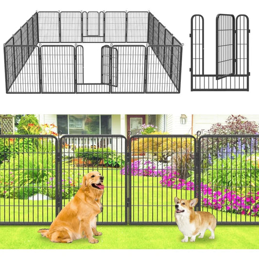 Decorative Garden Fence with Gate for Dogs Metal No Dig Fencing for Yard, 32in(h) x 52ft(l) 24 Panels Animal Barrier Fence Tempo