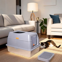 XXL Stainless Steel Cat Litter Box Enclosed Puppy Cat Litter Tray with Lid Large Litter Pan High Wall Side Easy Cleaning Toilet