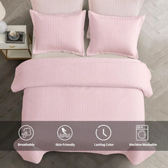 White Quilt Set Queen Size, Lightweight Bedspread Ultrasonic Chevron Pattern Light Coverlet for All Season Comforter Bedding