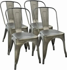 Set of 4 Industrial Metal Dining Chairs – Stackable Kitchen & Patio Chairs with 18” Seat Height