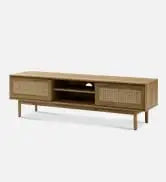 Mid-Century Modern Coffee Table with Sliding Doors & Storage – Wooden Living Room Centerpiece