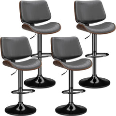 Swivel Bar Stools Set, Adjustable Bentwood Barstools for Kitchen Counter, Modern PU Leather Upholstered Bar Chair with Back