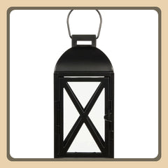 (2 pack)  Decorative Black Metal Pillar Candleholder Lantern, 10", Small
