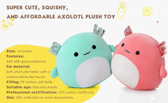 MorisMos 16" Large Axolotl Plush Toy Throw Pillow - Stuffed Animals Toy Giant Soft Hug Squishy and Cuddly Salamander Plushie