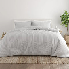 Light Gray Puffed Chevron Print Duvet Cover Set 3-Piece Microfiber Bedding King Comforter Protector Pillow Shams Soft Cozy