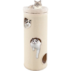 4 Story Cat Tree Condo, 49” Barrel-Shaped Cat House with Detachable Sisal Scratching Board, 3 Hideaways & Removable Soft Top