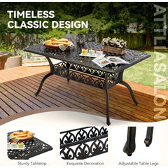 7 Piece Cast Aluminum Outdoor Dining Set Retro Patio Dining Set for 6 Includes  Rectangular Table and 6 Chairs with Removable