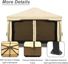 12x12 FT Outdoor Aluminum Gazebo with Privacy Curtains and Netting, Brown Canopy Shelter for Patio, Garden, Yard, Lawn