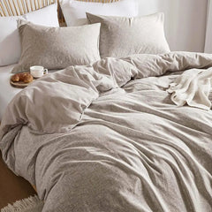 Linen Cotton Blend Duvet Cover Set Organic Natural Soft Bedding Queen Size 3Pcs Textured Minimalist Design Eco-Friendly Home