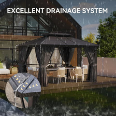 10'x 12' Hardtop , Outdoor Dual-Layer Galvanized Steel Double Roof Canopy with Netting and Curtains, Gazebos
