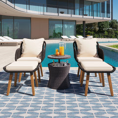 5 Pieces Outdoor Patio Furniture Set Wicker Bar Table with 2 Bistro Conversation Set With Single Chairs and Stools for Balcony