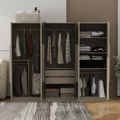 82.6" Wooden Armoire Wardrobe Cabinet with 6 Doors, 2 Drawers, 4 Storage Shelves & 4 Hanging Rods, Armoire Wardrobes Closet