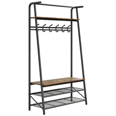 Large Coat Rack Shoe Bench, 4-in-1 Hall Trees Entryway Bench with Coat Rack & Shoe Rack, Steel Frame Storage Shelf & Hanging Bar