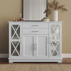 Sideboard Buffet, 47 Inch Storage Console Table Coffee Bar Kitchen Cupboard Pantry Glass Display Cabinet for Lving Entryway