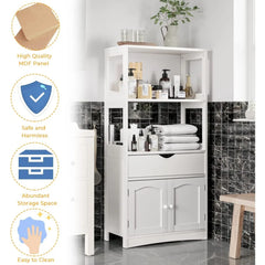 Sideboard Storage Cabinet with 2 Open Shelves, 1 Drawer and 1 Cupboard Kitchen Pantry Storage Cabinet with Microwave Space Frees