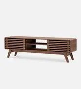 Mid-Century Modern Coffee Table with Sliding Doors & Storage – Wooden Living Room Centerpiece