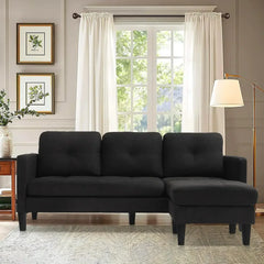 Faux Leather Sectional Sofa Couch with Reversible Chaise, L-Shaped 3-Seater Convertible Couch for Living Room