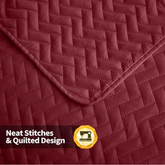 White Quilt Set Queen Size, Lightweight Bedspread Ultrasonic Chevron Pattern Light Coverlet for All Season Comforter Bedding