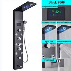 LED Shower Panel Tower System Rain Waterfall Shower Column With SPA Massage Temperature Screen athtub Water Mixer Tap Faucet Set