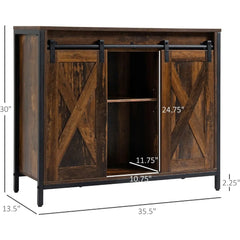 Industrial Buffet Cabinet, Sideboard, Coffee Bar Table with Sliding Barn Doors, Storage Cabinets and Adjustable Shelves f