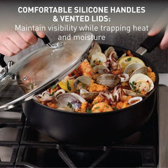 Ultimate Hard Anodized Nonstick Cookware Set 17 Piece Oven Safe 400F, Lid Safe 350F Pots and Pans, Dishwasher Safe Black