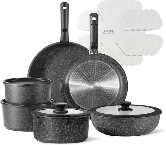 17pcs Pots and Pans Set Non Stick, Nonstick Cookware Set with Removable Handle,RV Kitchen Set