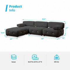 Modular Sectional Sofa with Reversible Chaise, Velvet L Shaped Cloud Couch with Reversible Ottoman