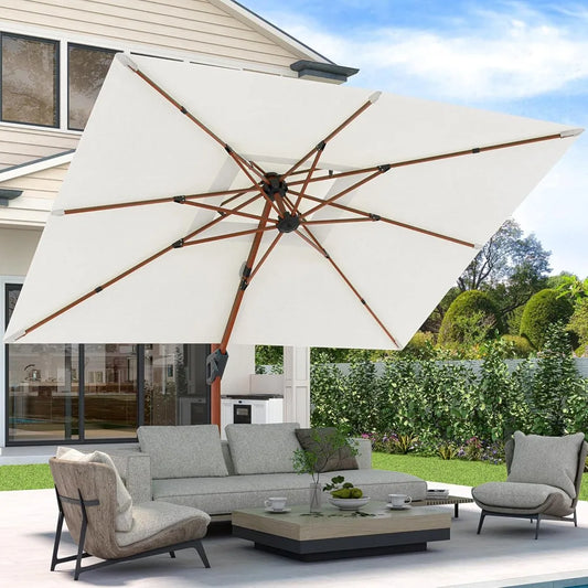 10 X 13 FT Cantilever Patio Umbrella Outdoor Large Double Top Deluxe Wood Grain Heavy Duty Rectangle Offset Umbrellas