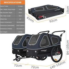 S-Line XL Pet Bike Trailer & Stroller for Dogs Up to 100 lbs,Folding Frame Cart, Suspension Wheels,Low Center of Gravity