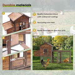 Large Wooden Chicken Coop, 160IN Outdoor Chicken Cages and Run with Nesting Boxes, Hen Run Poultry Pet House Rabbit Hutch