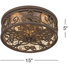 Casa Seville Rustic Flush-Mount Outdoor Ceiling Light Fixture Dark Walnut Scroll Twist 15 Water Glass Damp Rated Exterior Hous